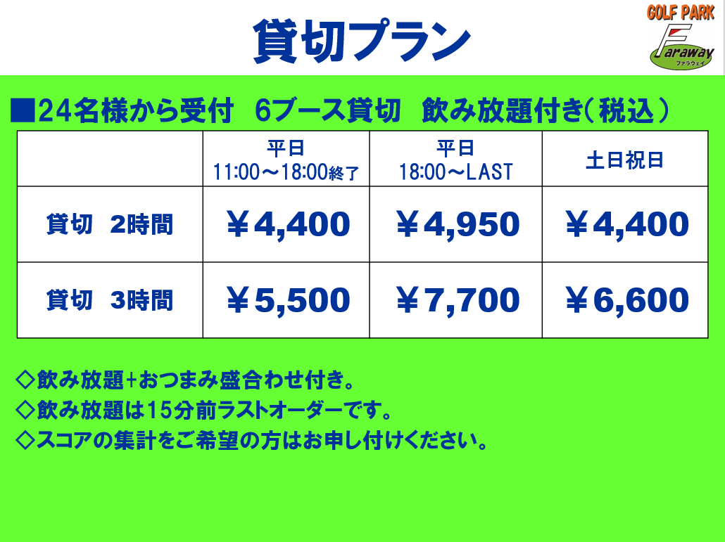 貸切プラン料金表